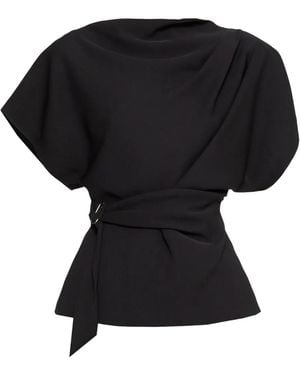Nissa Draped Belted Top - Black