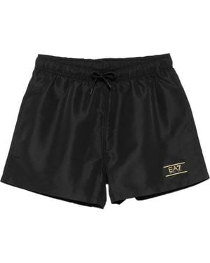 EA7 Logo-Patch Drawstring Swim Shorts - Black