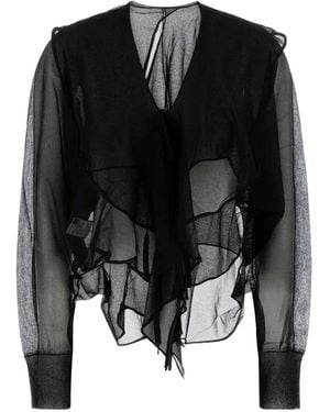 Y's Yohji Yamamoto Ruffled Semi-Sheer Tunic - Black