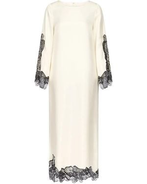 Loulou de Saison Lace-Trimmed Long-Sleeved Asymmetric Day Dress - White