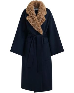Essentiel Antwerp "Irno" Faux Fur Collar Coat - Blue