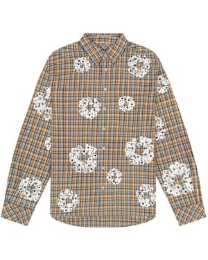 DENIM TEARS Wreath-Embellished Checked Shirt - White
