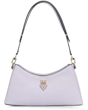 Guess Patsie Logo-Plaque Crosshatch Shoulder Bag - Purple