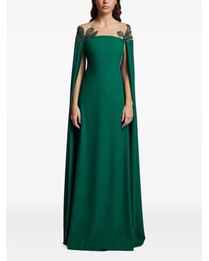 Cristallini Bead-Embellished Cape-Sleeve Maxi Dress - Green