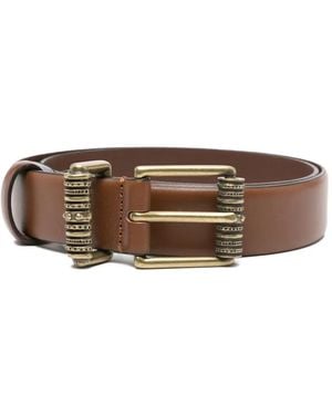 Ba&sh Brett Embossed-Buckle Leather Belt - Brown