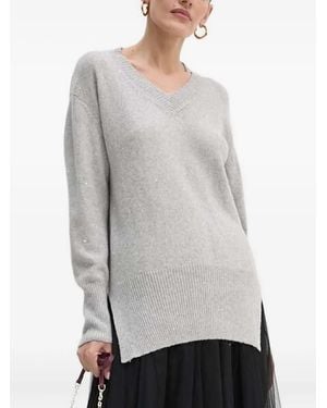Liviana Conti Embellished V-Neck Sweater - Grey