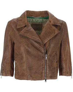 The Jackie Leathers Crinkled Leather Jacket - Brown