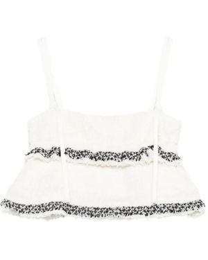 Sacai Tiered Frayed-Edge Top - White