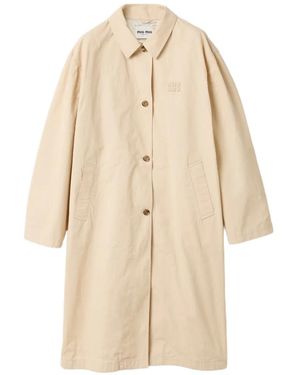 Miu Miu Trench En Gabardine À Boutonnage Simple - Natural