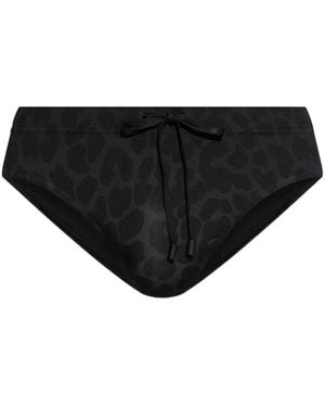 Balmain Leopard-Print Drawstring Swim Trunks - Black