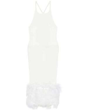 Vestiaire d'un Oiseau Libre Feather-Trim Crossover-Strap Dress - White