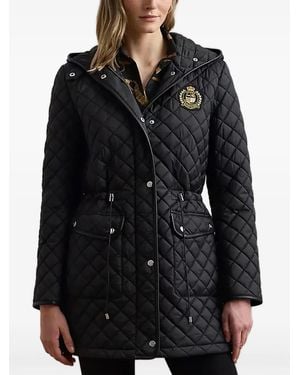 Ralph Lauren Gesteppte Kapuzenjacke Mit Wappen-Patch - Schwarz