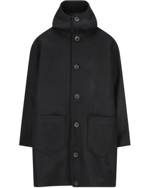 Cini Patch-Pocket Hooded Coat - Black
