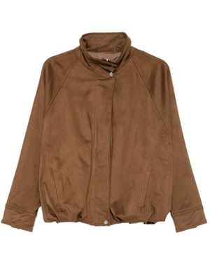 Marella High-Neck Raglan-Sleeve Jacket - Brown