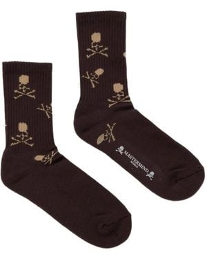 MASTERMIND WORLD Calzini Jacquard Con Teschi - Marrone