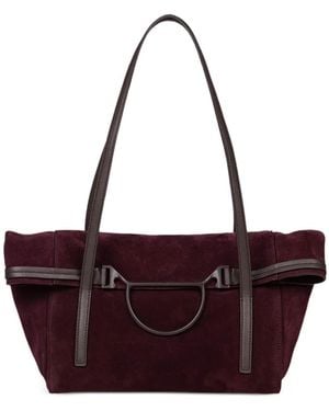 Borbonese Large Shopping Suede Tote Bag - Purple