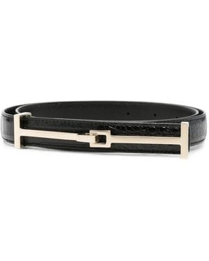 Tom Ford T-Logo Crocodile-Effect Belt - White
