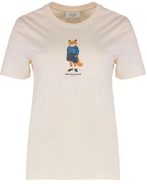Maison Kitsuné T-Shirt mit Fuchs-Print - Natur