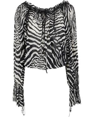 Blumarine Long-Sleeve Animal-Print Blouse - Black