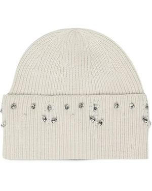 Emme Crystal-Embellished Ribbed Beanie Hat - White