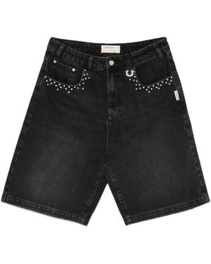 RETERNITY Stud-Embellished Denim Shorts - Black