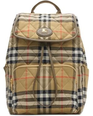 Burberry Horseshoe Checked-Pattern Backpack - Natural