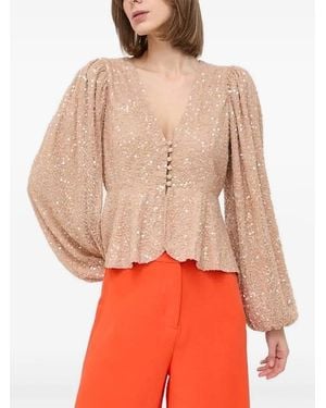 Notes Du Nord Sequin-Embellished Button Top - Red