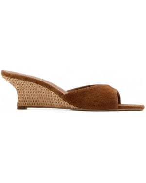 STAUD Woven Wedge Mules - Brown