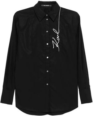 Karl Lagerfeld Signature-Embroidered Poplin Shirt - Black