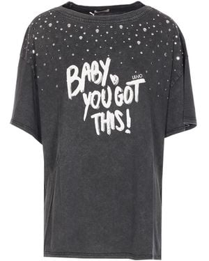 Liu Jo T-Shirt With Print And Appliqués - Black