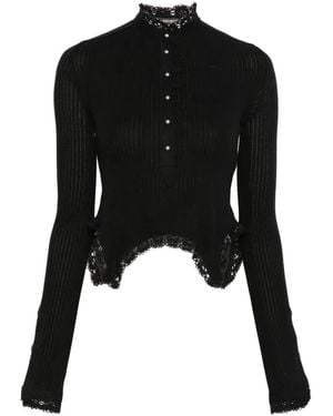 Ann Demeulemeester Lace-Trim Ribbed Top - Black