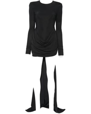 Amazuìn Draped Long-Sleeve Mini Dress - Black
