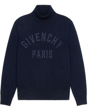 Givenchy Pull À Col Roulé En Coton Avec Logo Brodé - Bleu