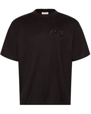 Calvin Klein Logo-Embroidered T-Shirt - Black