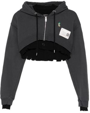 Maison Mihara Yasuhiro Veste Crop À Capuche Et Design Superposé - Noir