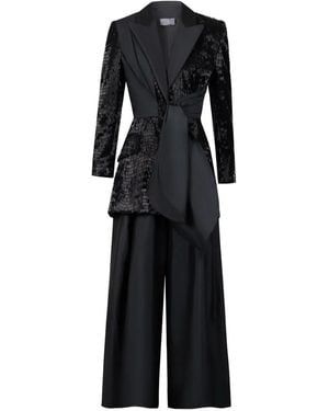 Gaby Charbachy Sequin-Embellished Wide-Leg Suit - Black