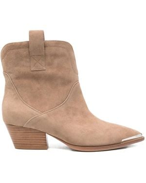 ADRIANNA FERETTI Metal-Tip Suede Cowboy Boots - Natural