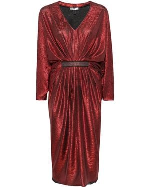 Nissa Draped Shimmer Midi Dress - Red