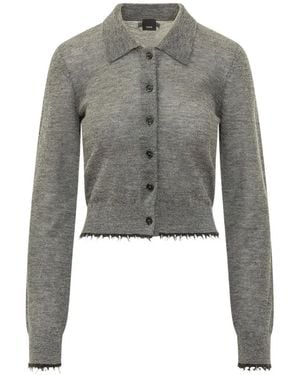 Pinko Madrid Raw-Edge Collared Cardigan - Gray