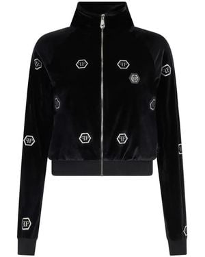 Philipp Plein Embellished Zip-Up Sweatshirt - Black