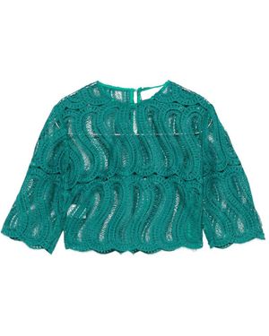 Raquel Diniz Sabi Lace-Embroidered Cropped Top - Green