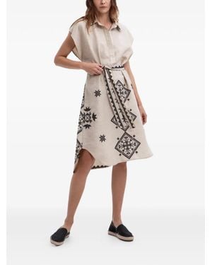 Greek Archaic Kori Geometric Print Belted Dress - Natural