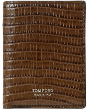 Tom Ford Croc-Effect Bi-Fold Cardholder - Brown