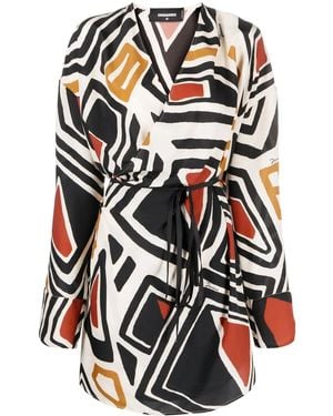DSquared² Geometric-Print Wrap Dress - Black