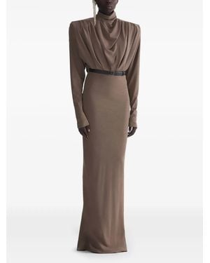Mugler Draped Long Sleeve Dress - Brown