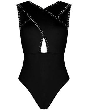KIÓHNE Coral Hand-Embroidered Swimsuit - Black