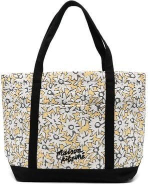 Maison Kitsuné Shopper Mit Blumen-Print - Schwarz