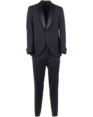 Luigi Bianchi Shawl-Collar Zig-Zag Suit - Blue