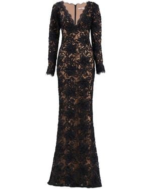 Tadashi Shoji Floral-Lace Long-Sleeve Maxi Dress - Black