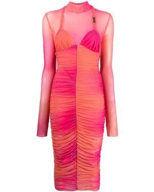 Versace Jeans Couture ロゴプレート シャーリング ドレス - ピンク